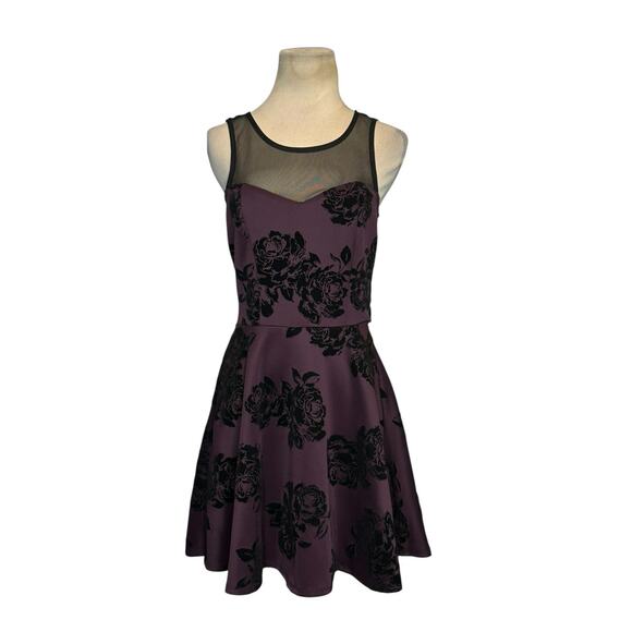 Trixxi Dresses & Skirts - Trixxi purple black floral fit and flare mini dress size junior Small